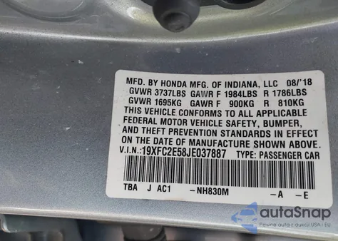 2018 Honda Civic Lx z USA, uszkodzony, nr VIN 19XFC2E58JE037887